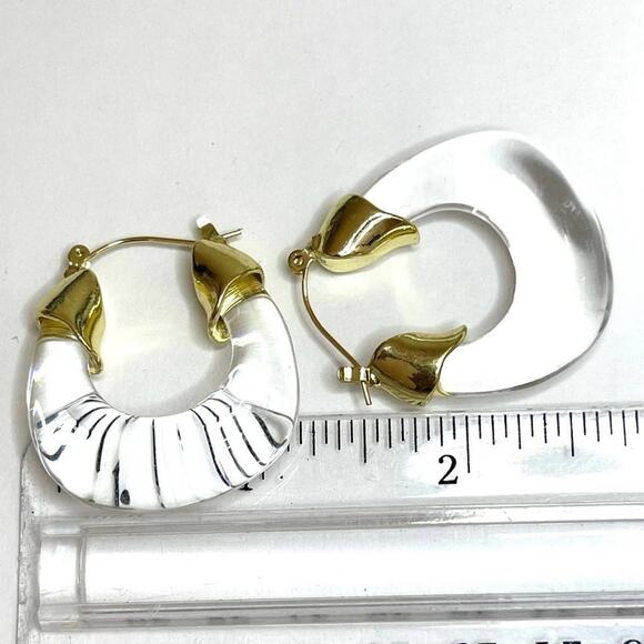 Anthropologie Clear Acrylic Gold Organic Lucite Hoop Earrings Pierced N04 - Picture 4 of 4
